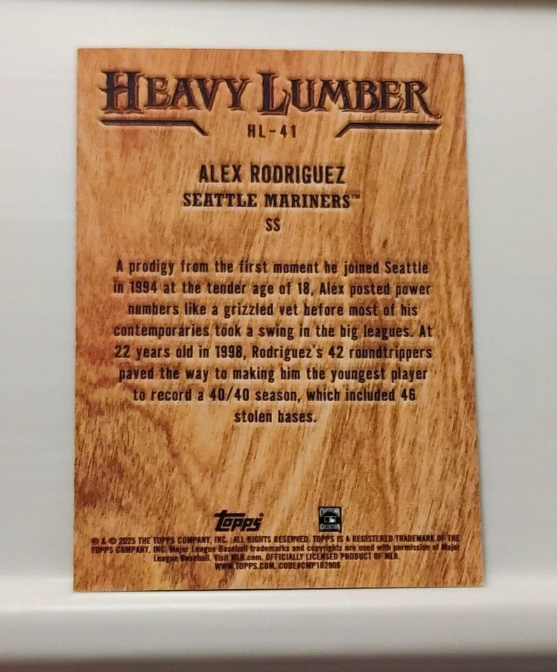 Alex Rodriguez Madera Pesada SSP - 2025 Topps Serie 2 #HL-41 Foto 2 de 2