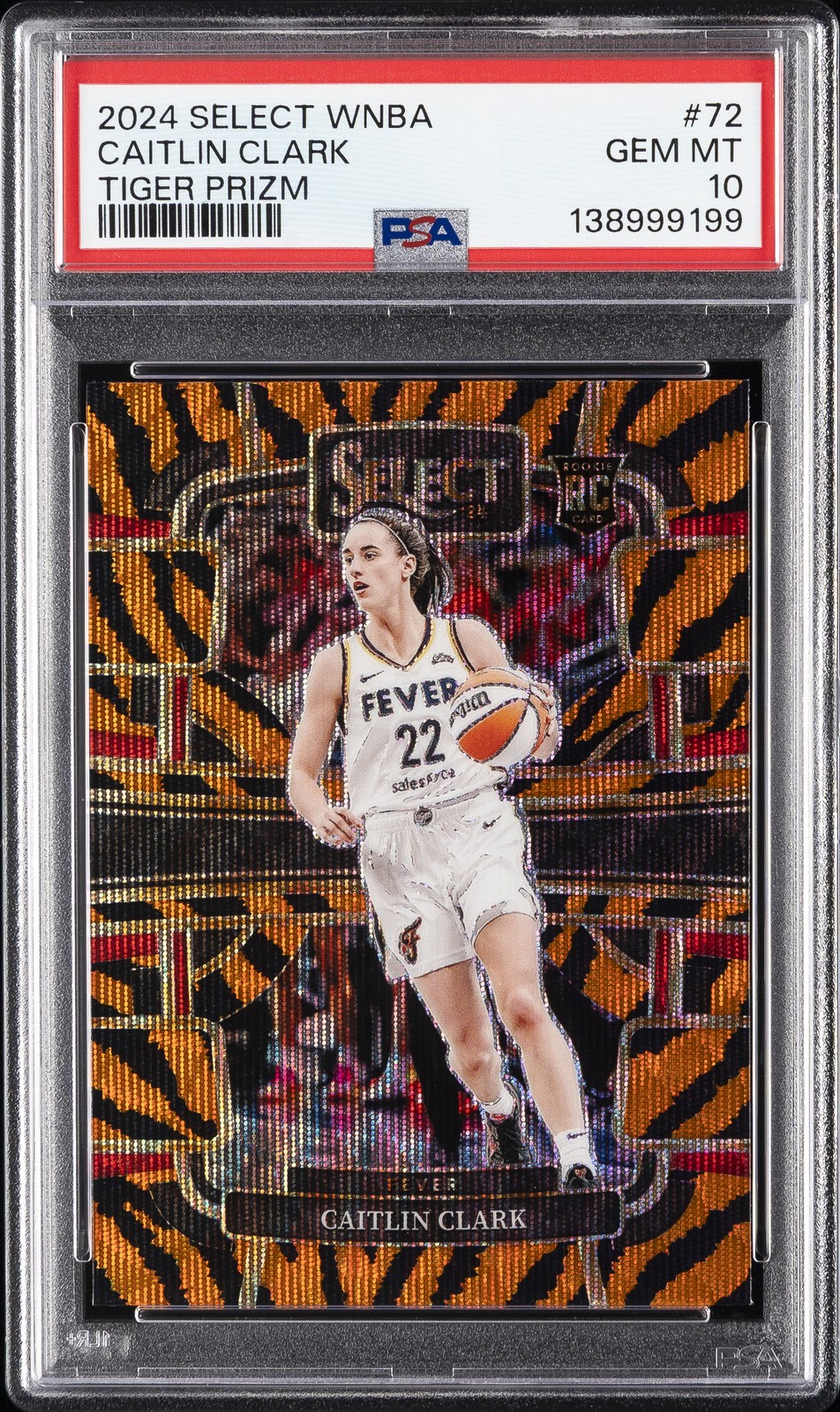2024 PANINI SELECT WNBA TIGER PRIZM #72 CAITLIN CLARK PSA 10