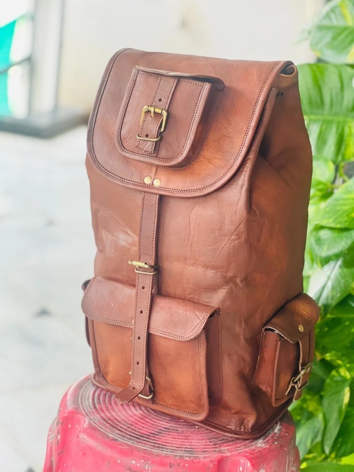 Men's Large Real Wonder Leather Rucksack Brown Travel Backpack Laptop Bag