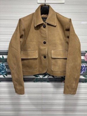 Damen 100% Echt Wildleder Leder Cropped Jacke Kurze Bikerjacke Camel Beige...