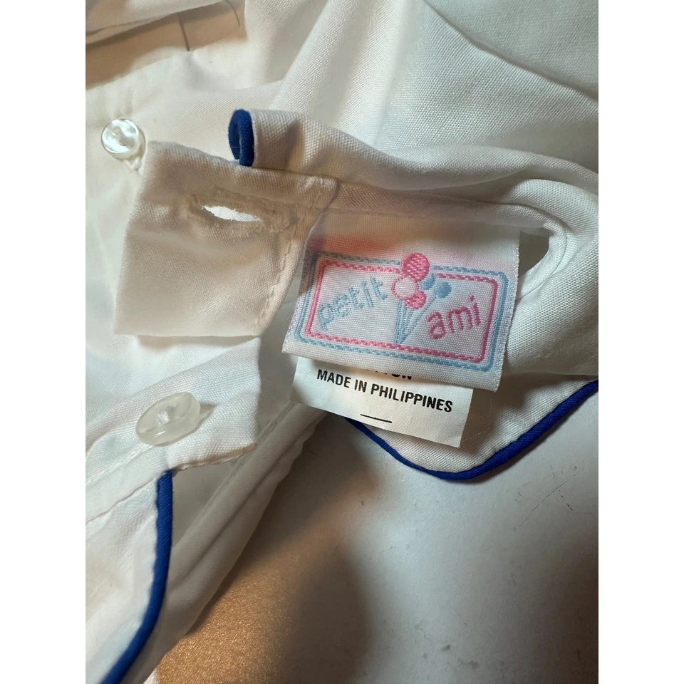 Traje de una pieza de mameluco de bebé blanco bordado tren prematuro Petit Ami nuevo con etiquetas Foto 4 de 4