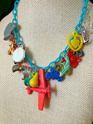 Vintage Cracker Jack Charm Necklace Celluloid Squirrel Pepsi Cola Charms READ
