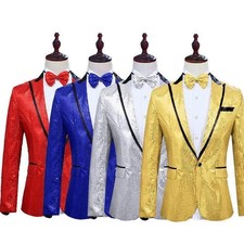 Men's Glitter Jacket Nightclub Dress Stage Sequins One Button Lapel Blazer Coats