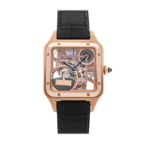 Cartier Santos-Dumont Skeleton Micro-Rotor Rose Gold Auto 31mm Watch WHSA0030