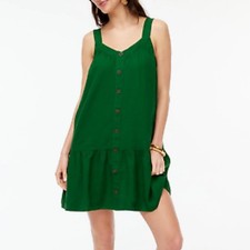 NEW $98 J. Crew Green Button Front Preppy Linen Blend Sleeveless Mini Dress 14