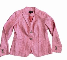 Talbots Pink Coral Blazer 100 Linen Button Front With Peaked Lapel 24w