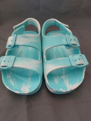 Skechers Toddler Girl Aqua Blue & White Double Buckle Sandals Shoes Size 8