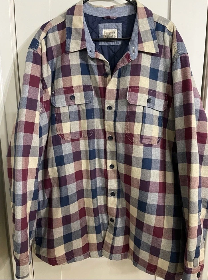 L.L. Bean Mens Plaid Thinsulate Shirt Jac Flannel Lined Fitted Quilted 2XL Prima