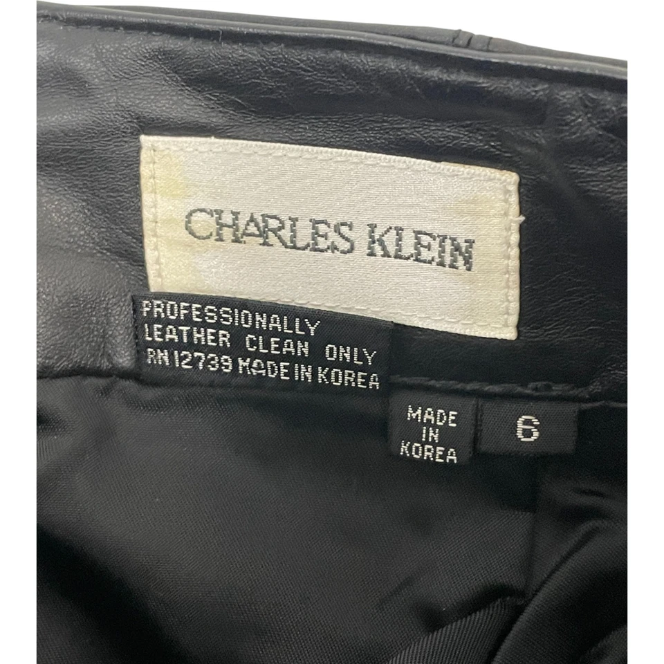 Charles Klein Womens Straight Pencil Skirt Leather Suede Size 6 Black Vintage - Image 4 of 4