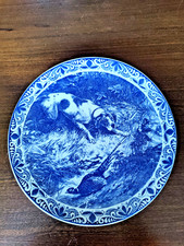 ancien très grand plat faience  DELFT  Blauw signé décor chien de chasse