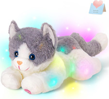15" Gray Light up Kitty Stuffed Animal Cat Floppy LED Plush Toy Kitten Night Lig