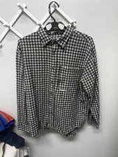 Drake Button Up Flannel Tan & Blue Plaid Outdoors Zip Pocket - Mens Size Large