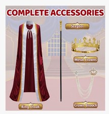 King Costume for Men and Women,Queen Costume,Adult King Cape Robe M... Fast Ship