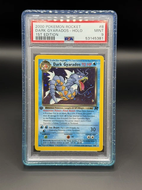 2000 POKEMON ROCKET 1ST EDITION #8 DARK GYARADOS SWIRL-HOLO PSA 9