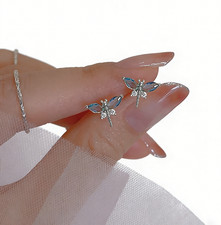 925 Sterling Silver Cute Blue CZ Dragonfly Stud Earrings Women Girl Gift UK
