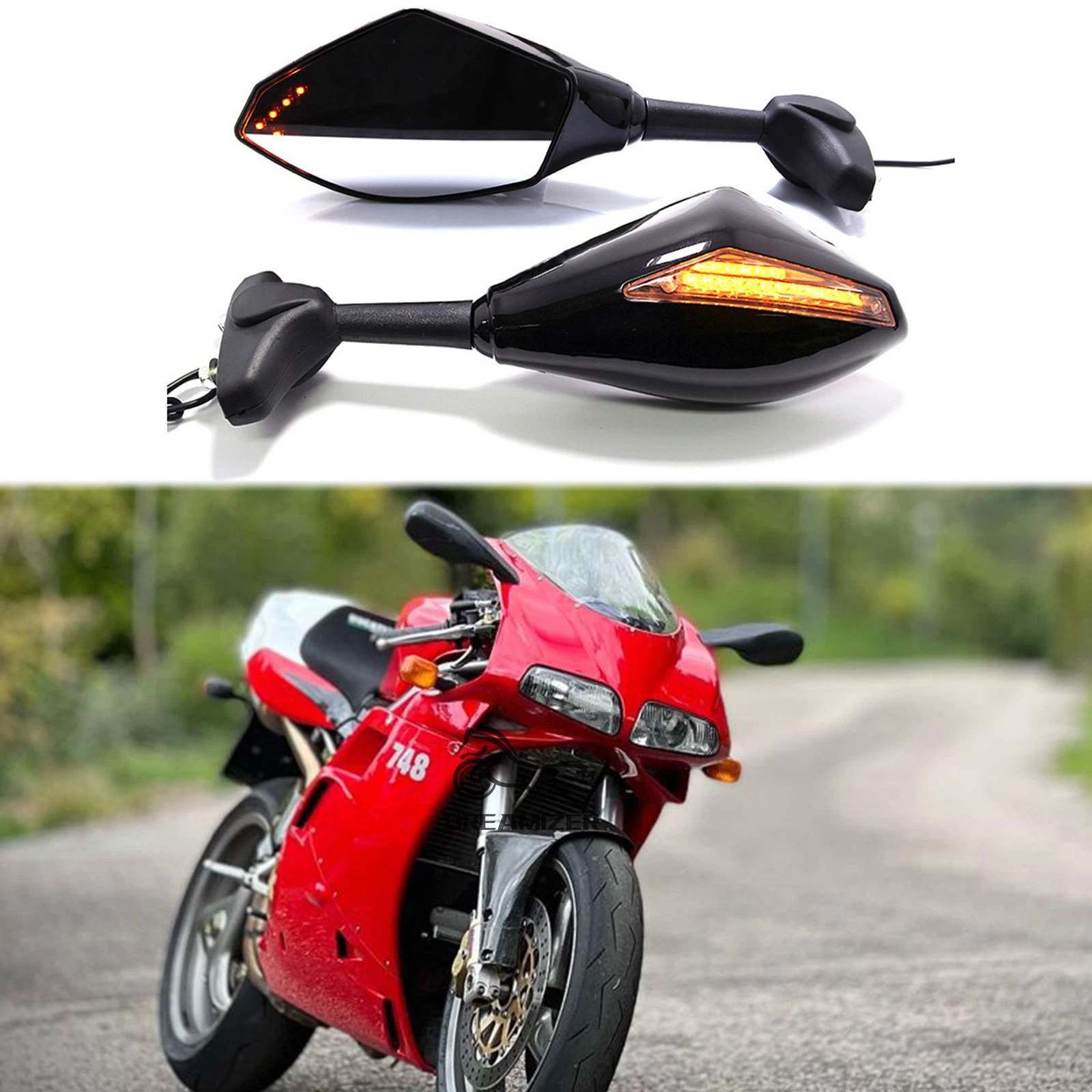 Rear View Mirrors w/ LED Turn Signal Light For Ducati 748 848 EVO 996 998S 1098S
