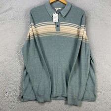 Marine Layer Men Elias Sweater Polo XL Topaz Neutral Stripe Knit Pullover NEW