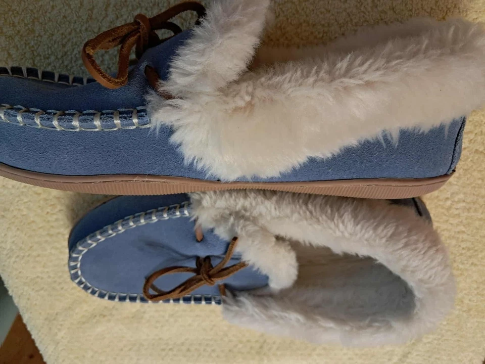 Clarks Gamuza Cuero Imitación Piel Forrado Mocs Talla 9 (Azul Cielo/Blanco) Foto 4 de 4