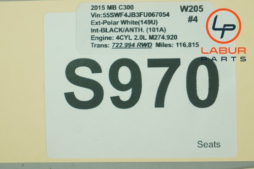 +S970 W205 MERCEDES 15-21 C CLASS REAR RIGHT SIDE UPPER TOP SEAT CUSHION BLACK - Picture 7 of 7