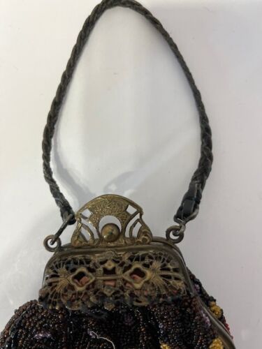 Antique Beaded Purse, Colorful with Ornate Clasp and Handle - Picture 4 of 11