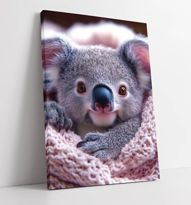 SÜSSER KOALA IN EINER DECKE - GERAHMTES LEINWANDBILD WANDBILD BILD DRUCK