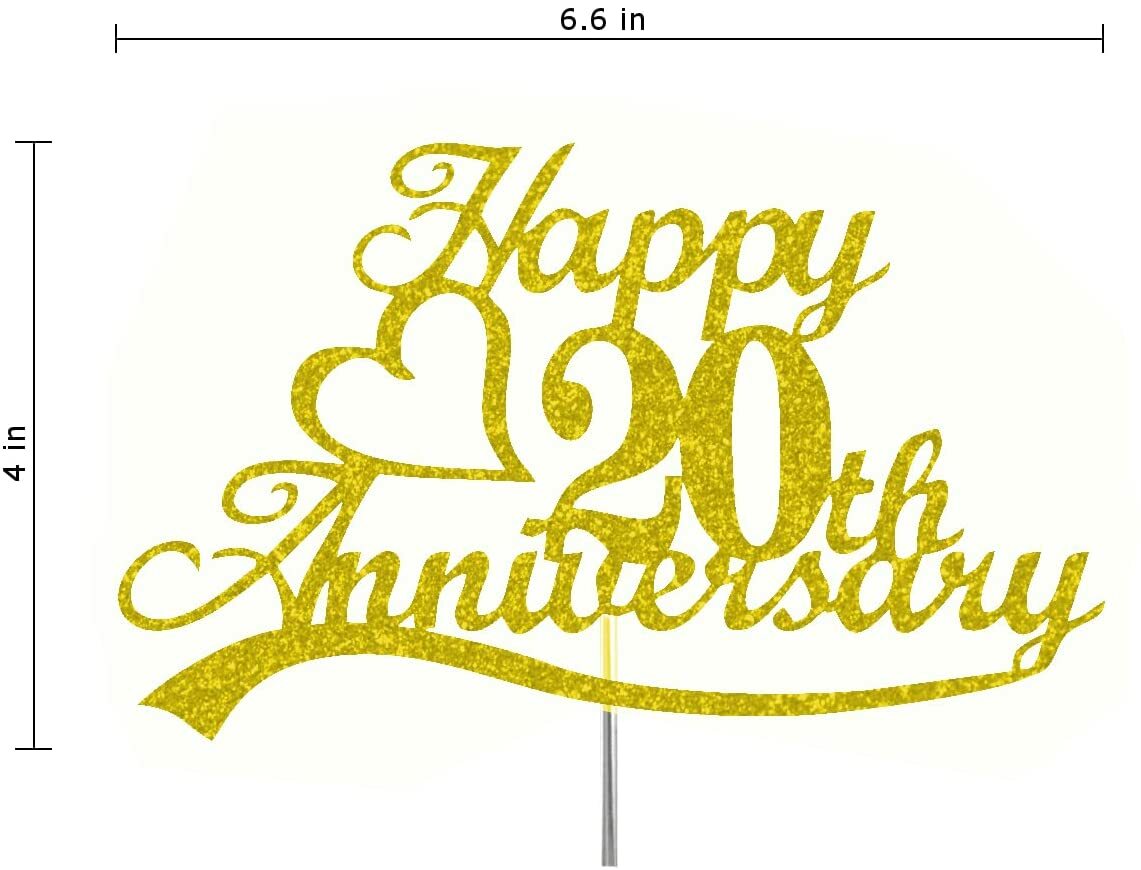 Gold Glitter 'Cheers To 20 Years' Cake Topper - 20th Birthday, Anniversary Decor, Party Cake Decoration