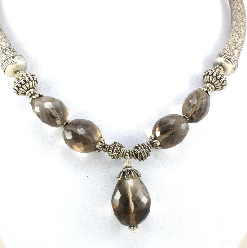Gemstone Necklace Natural Smoky Quartz Gemstone Handmade Faceted Beaded Jewelry - Image 2 of 3