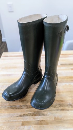 LL Bean Wellie Waterproof Rain Boots Shoes Womens Size 9 Green Rubber Pull On