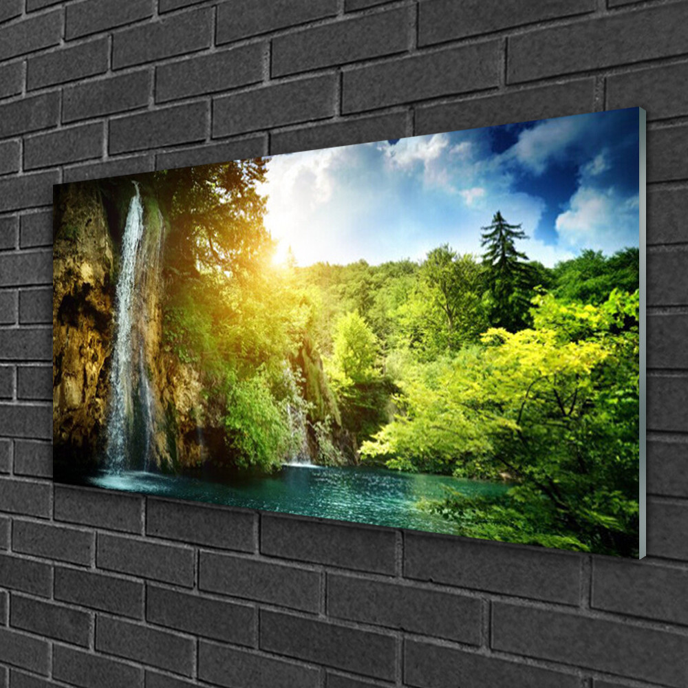 Tableau en verre 100x50 cm Tulup Cascade et Arbres pour décoration murale