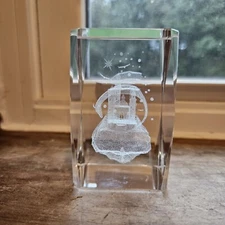 Dragon And Castle Etched Glass Paperweight, Mythical Fantasy