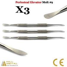 Periosteal Elevator Molt #9 Implant Extraction Elevators Surgical Instruments X3