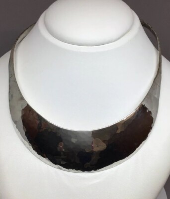 100% Recycled Metals SS Hammered Collar, Signed By Seattle Raindrop Artist Ofner