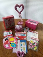 Valentine Lot Crafts Party Stickers Cards Pink Heart Decorations Pink Box