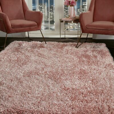 5,5 cm Blush Pink SHAGGY Boden TEPPICH Soft SPARKLE Schimmer Glitzer Dickflor
