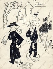 1950c TRIESTE Disegno artista ZERGOL Moglie vignetta originale umoristica