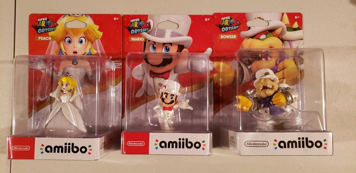 Super Mario Odyssey Wedding Bowser + Mario + Peach Amiibo LOT SET