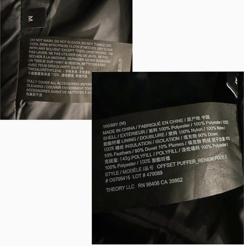 đŸ”¥THEORY Offset Puffer Jacket Asymmetric Zip Front Quilted Drop Shoulders $455 M - Picture 8 of 17
