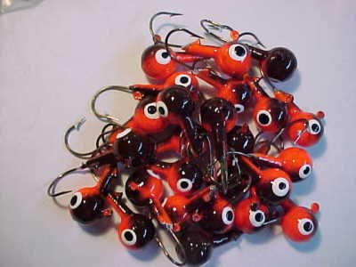 25 NEW LEAD HEAD JIG HEADS 3/8 OZ. WALLEYE JIGS red chartreuse 1/0
