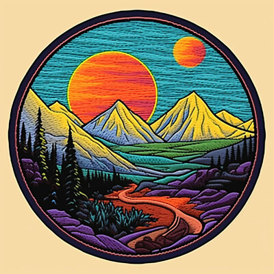 Mountain Skyline Patch Iron-on Applique Nature Badge Seek Adventure Forest
