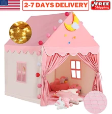 Kids Play Tent with Mat Lights Girl Boy Princes Playhouse Indoor Toddler Playhut