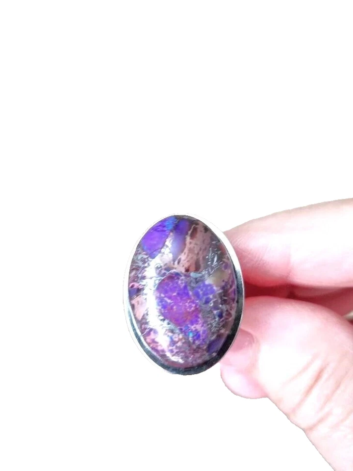 Natural Sea Sediment Purple Jasper Ring No-Tarnish Stainless-Steel Adjustable - Image 4 of 4
