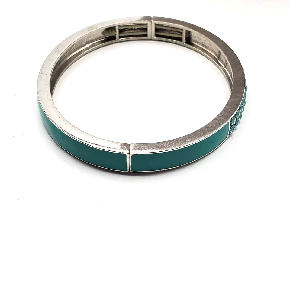 Brazalete Brazalete Lia Sophia Firmado Azul Esmalte Tono Plata Piedras Banda Elástica OS Foto 3 de 4