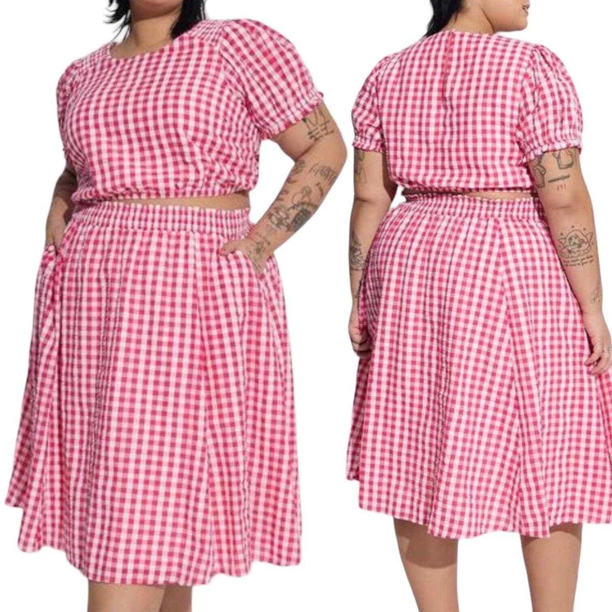 Plus size plaid skirt cheap set