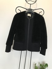 Sandro Black Real Lamb Shearling Sheepskin Fur Teddy Jacket Coat 36 Uk 8 10