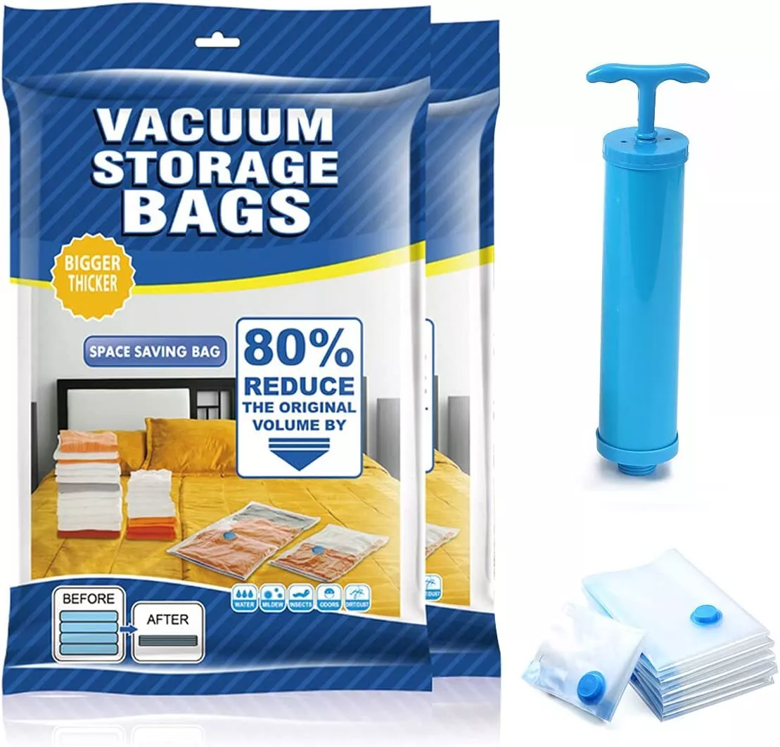 Vacuum Storage Bags Space Saving Clothes Storage Organizer Compression Seal  Bag for Wardrobe Storage with Travel Hand Pump