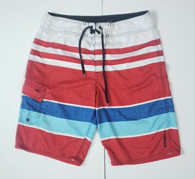 O'Neill Men's Swim Board Shorts Trunks RN#85773 Red White Blue S-31 Side Pocket