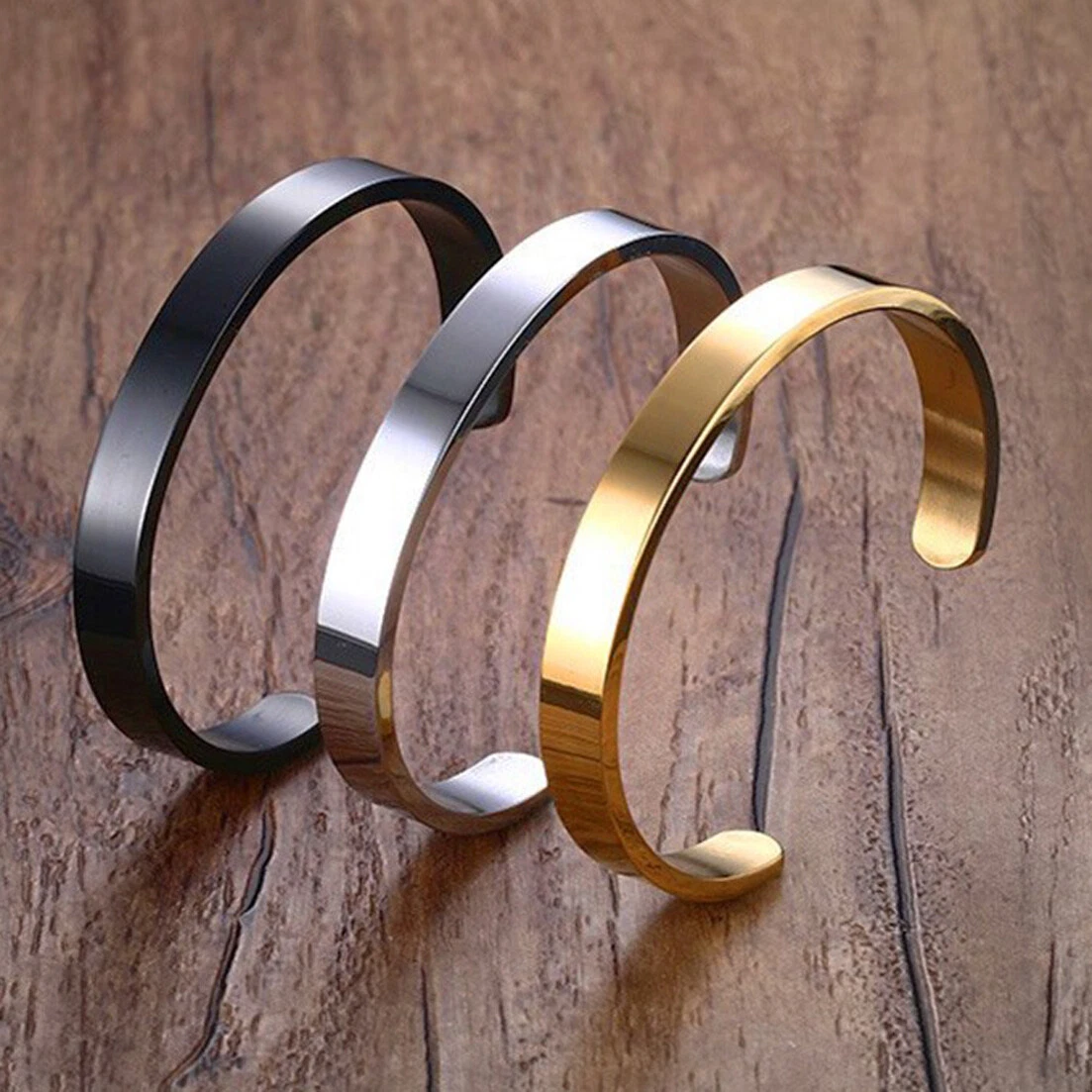 Silver/Gold/Black 6/8mm Stainless Steel Fashion Men's Half Cuff