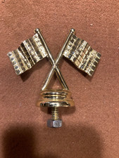 NICE CHROMED PLASTIC 2 5/8" DOUBLE FLAG HOOD ORNAMENT, PERFECT FOR PEDAL CAR 