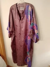 Vtg Circa 2000 kaftan multicolor V-neck pullover polyester made in USA one size