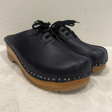 Troentorp Blue Leather Lace-Up Clogs Womens E...